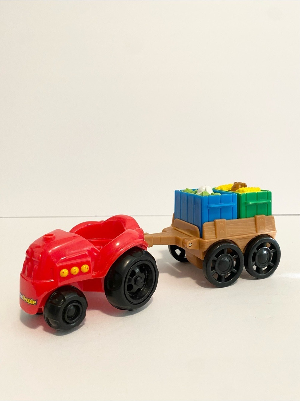 Little People Farm Tractor and Trailer Pop Up Crate Food Bunny Bear Fisher Price